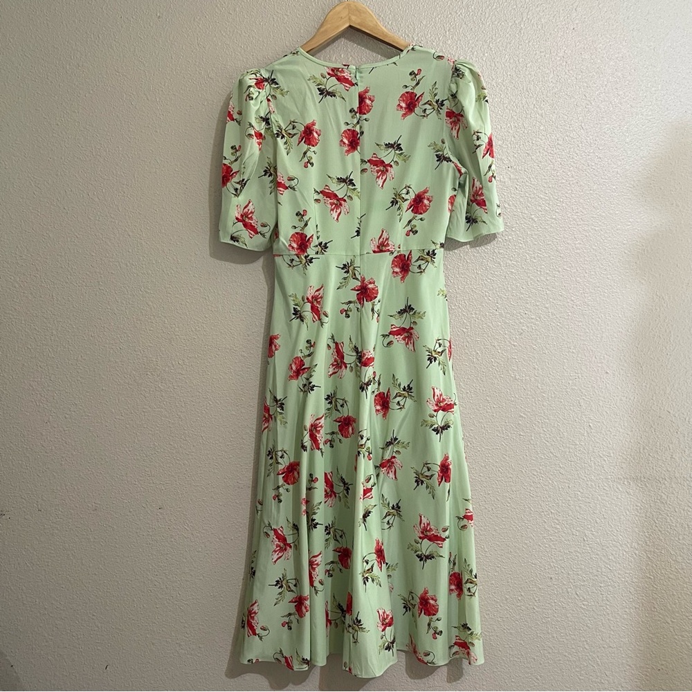 LK BENNETT Gabbi Green And Pink‎ Giant Poppy Print Stretch Silk Fairy Dress - Picture 15 of 16